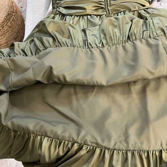 Vintage Y2K Davids Bridal Strapless Dress 14 Bubble Hem Tafetta Olive USA Prom‎ - Picture 10 of 11